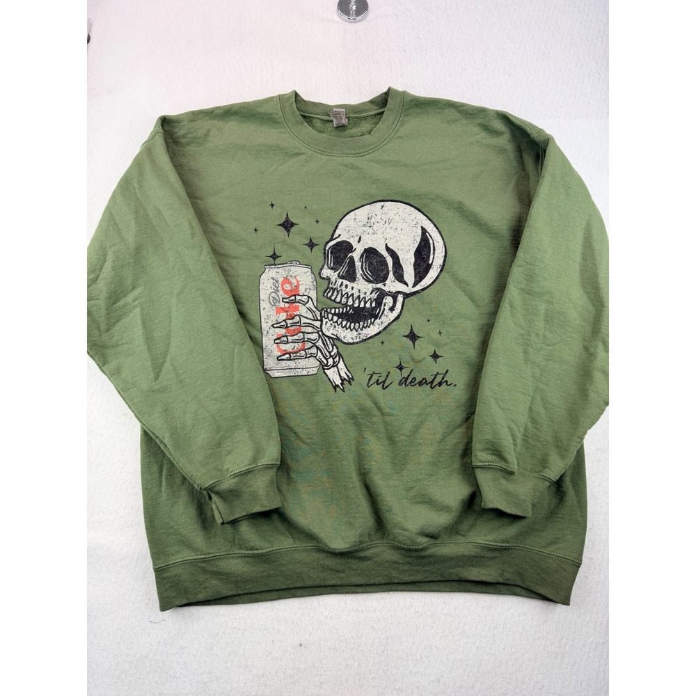 Gildan Heavy Blend Skeleton Diet Coke Til Death Graphic Sweatshirt Green XL
